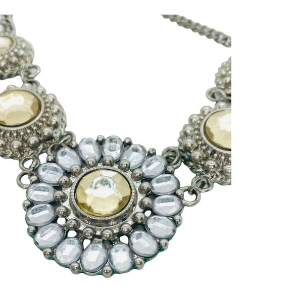 Vintage Silver Tone Statement Necklace Rhinestones Chain Extender Elegant Classi - Picture 2 of 3